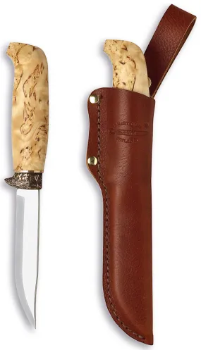 Marttiini 11cm Carbon Steel Lynx Knife (Bronze And Curly Birch Handle With Brown Leather Sheath)