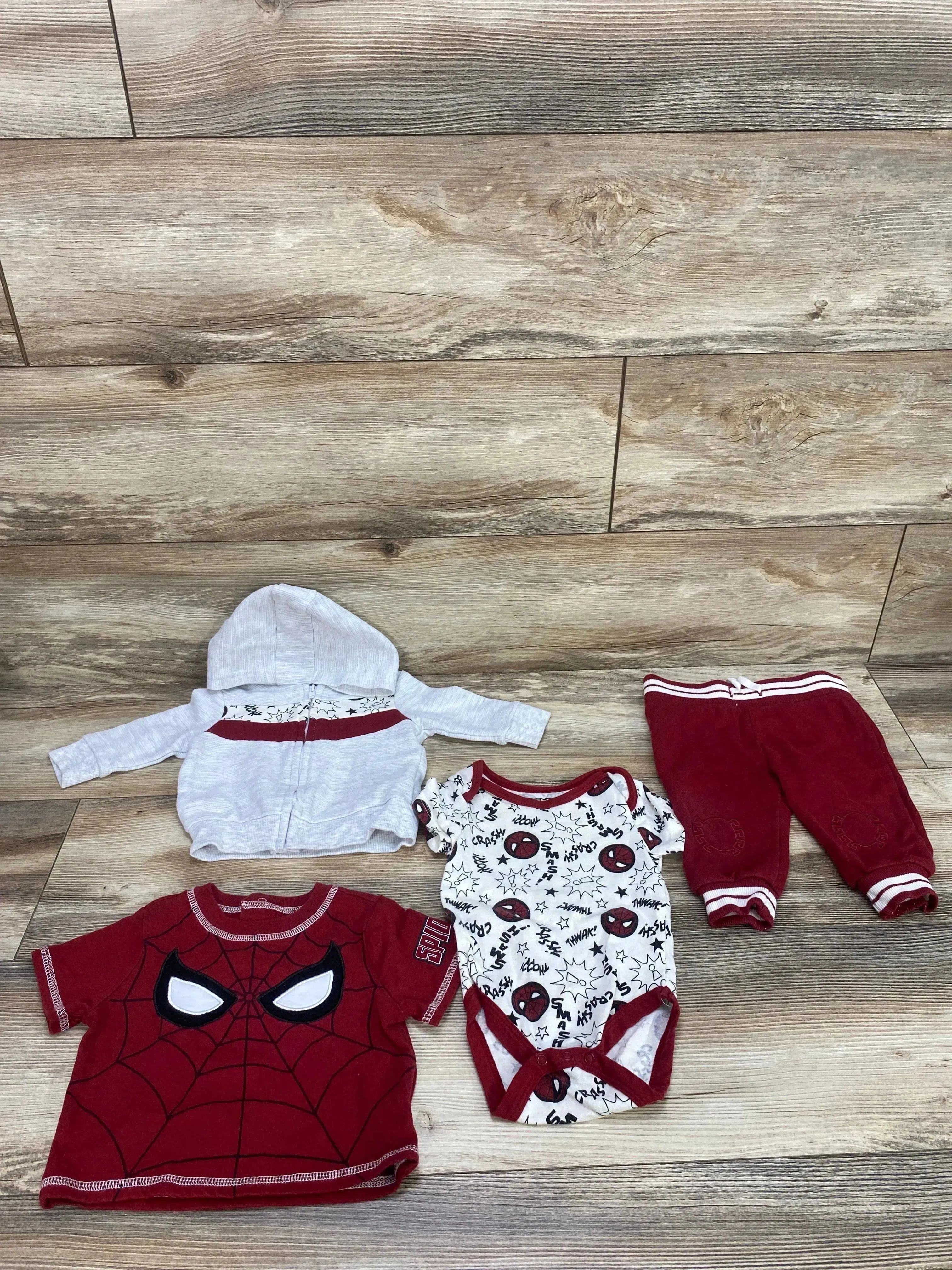 Marvel Spiderman 4pc Hoodie & Bodysuit Set Grey/Red sz 6m