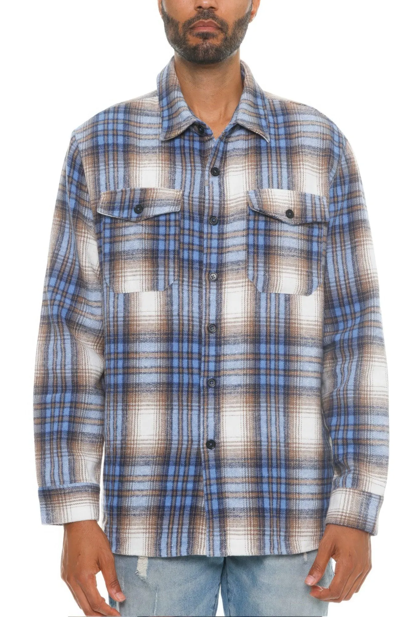 Men's Blue Checkered Soft Flannel Shacket