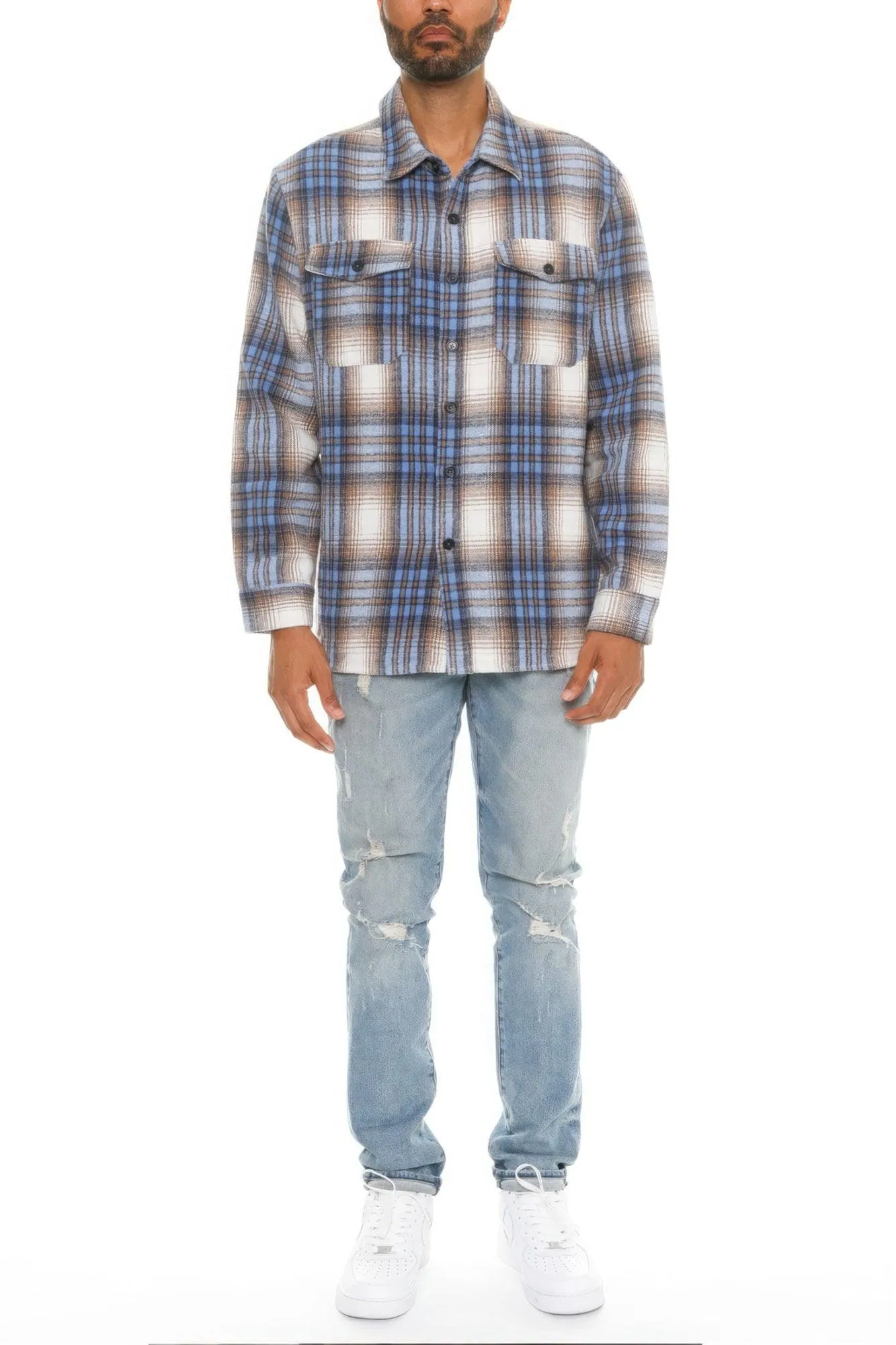 Men's Blue Checkered Soft Flannel Shacket