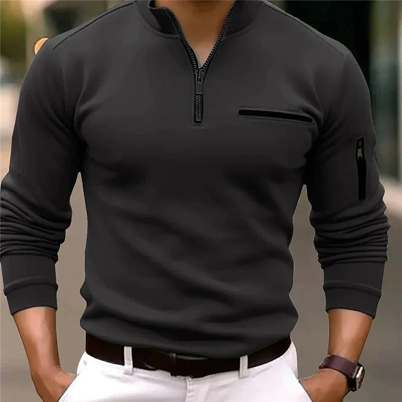 Men's Casual Half-Zip Jumper with Pockets | Ideal for Autumn/Winter
