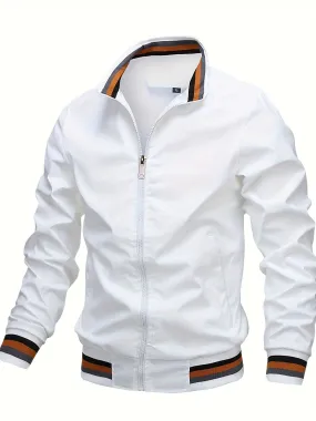 Men's Casual Stand Collar Jacket Coat Regular Fit College Hipster Windbreaker For Spring Autumn