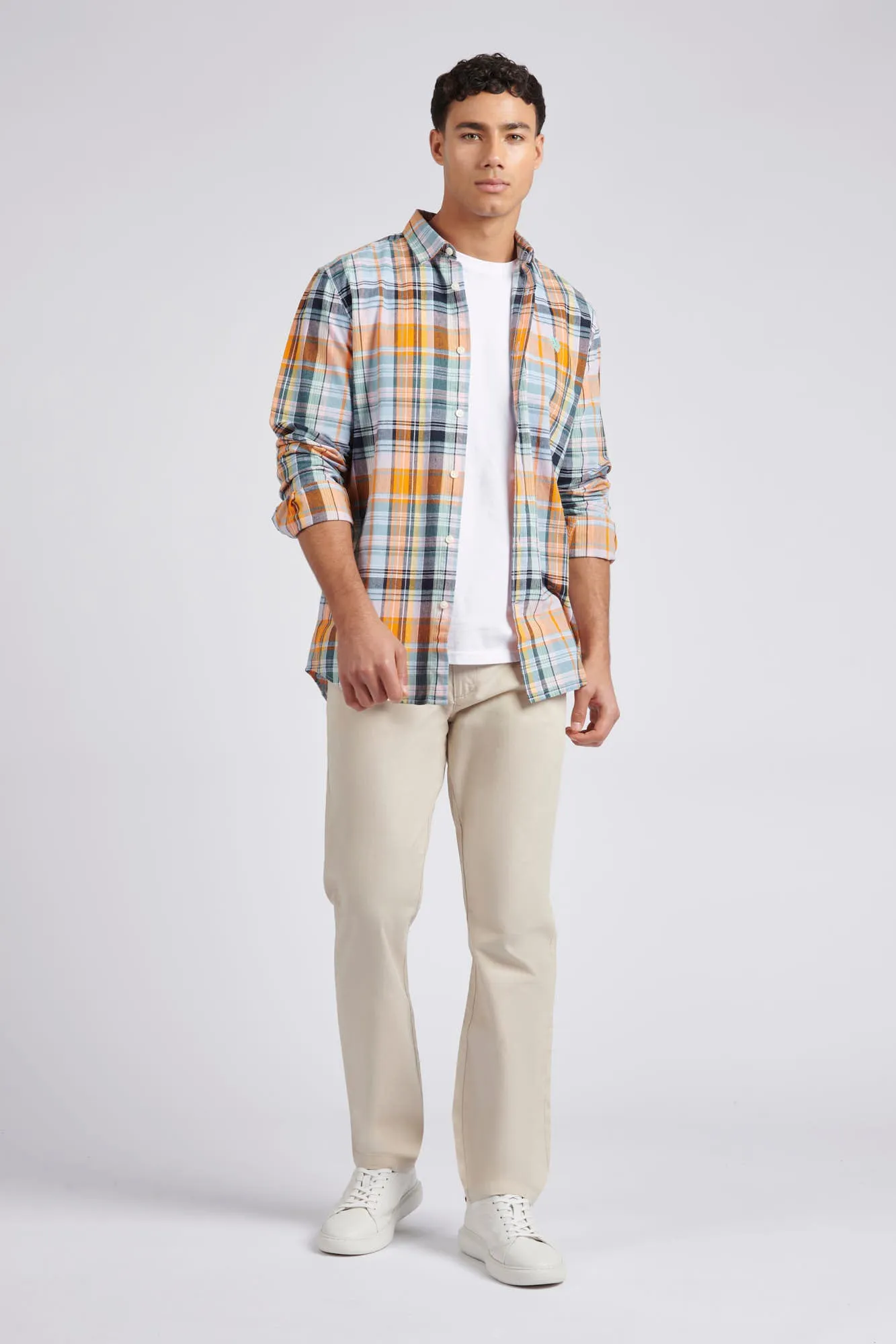 Mens Linen Blend Check Shirt in Cashmere Blue