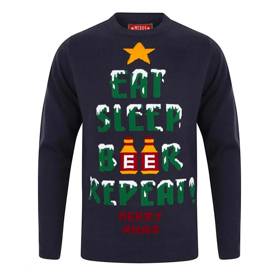 Mens Novelty Christmas Jumper Xmas Eat Sleep Beer Repeat