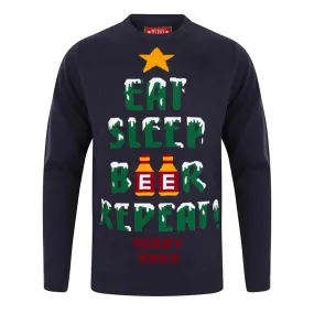 Mens Novelty Christmas Jumper Xmas Eat Sleep Beer Repeat