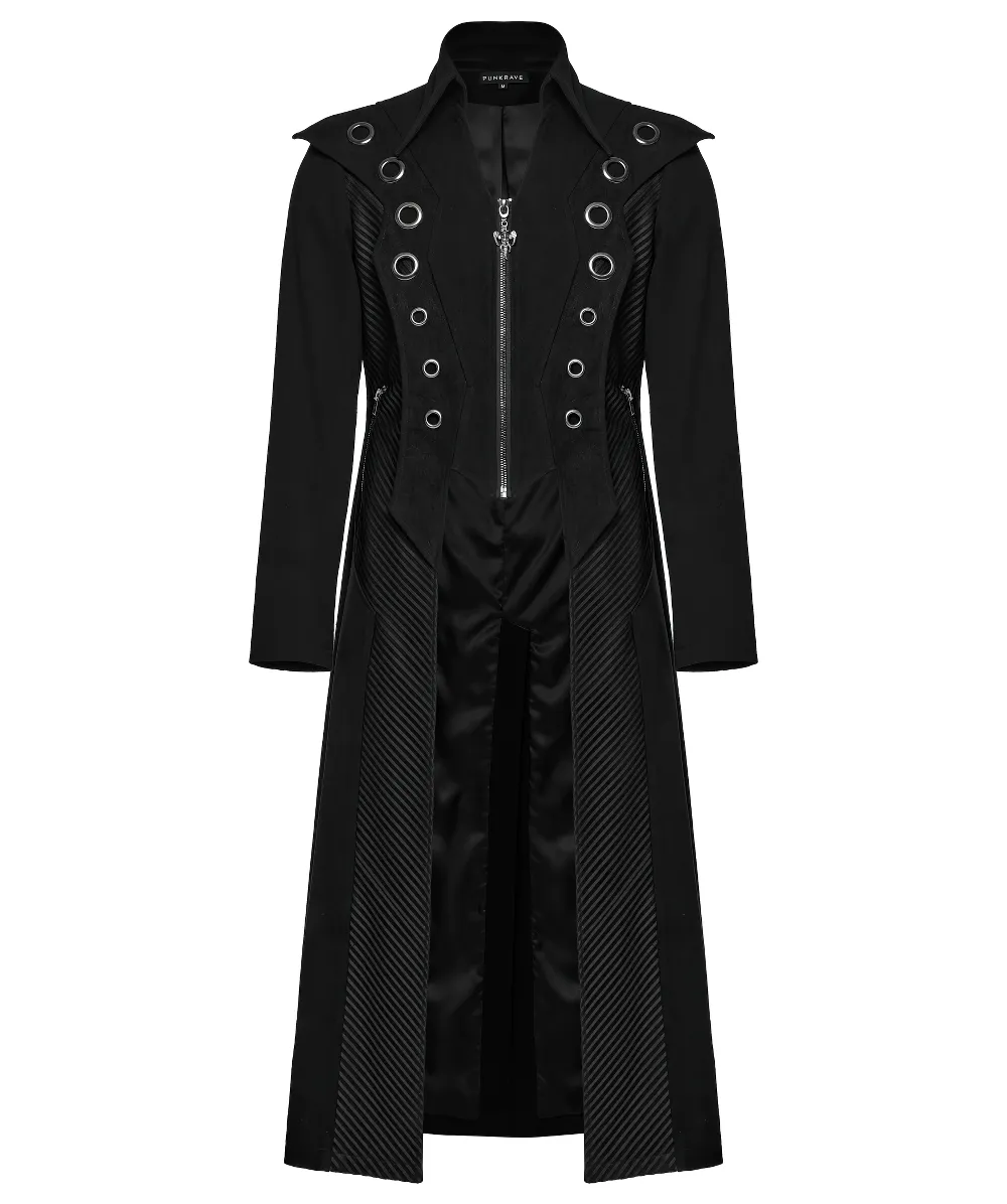 Men’s Punk Long Coat with Metal and Mesh Details