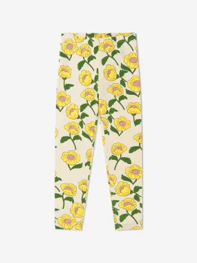 Mini Rodini Girls Organic Cotton Flower Print Leggings In Yellow