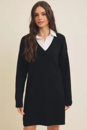 Mixed Media Soft Sweater Shirt Dress