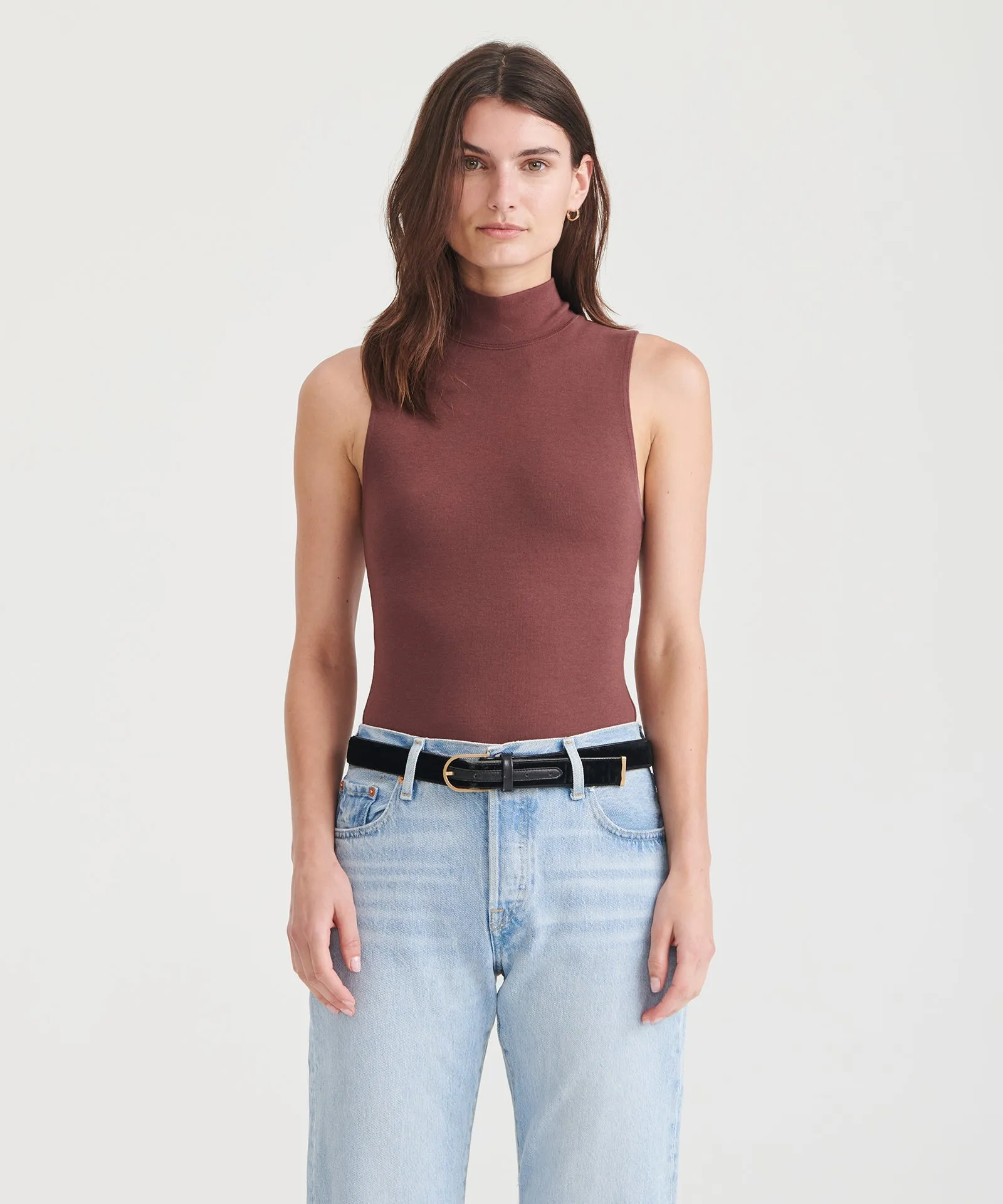 Modal Cashmere Sleeveless Mockneck Bodysuit