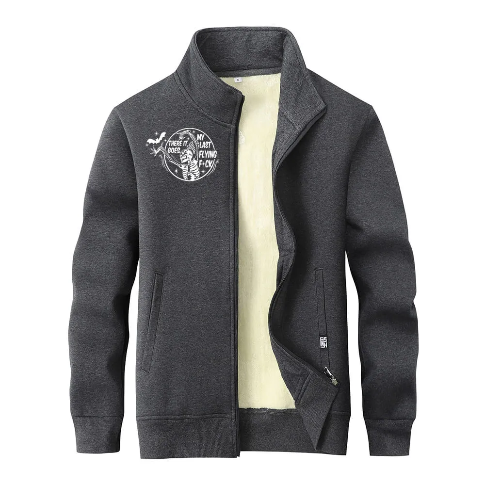 Multicolor Bat Skull Letters Fleece Stand Collar Zip Cardigan