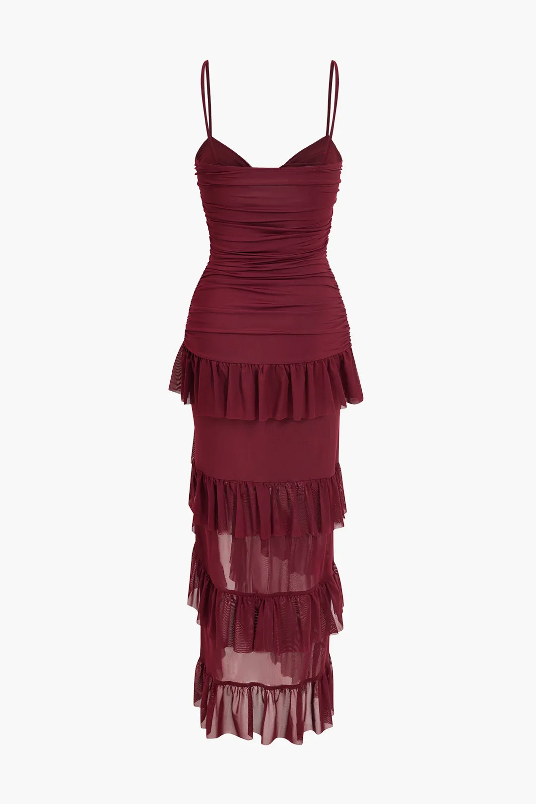 Multilayer Ruffle Slip Maxi Dress