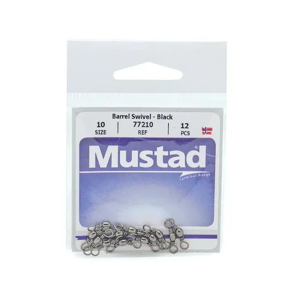 Mustad Black Barrel Swivel Size 12 40lb - 10pk