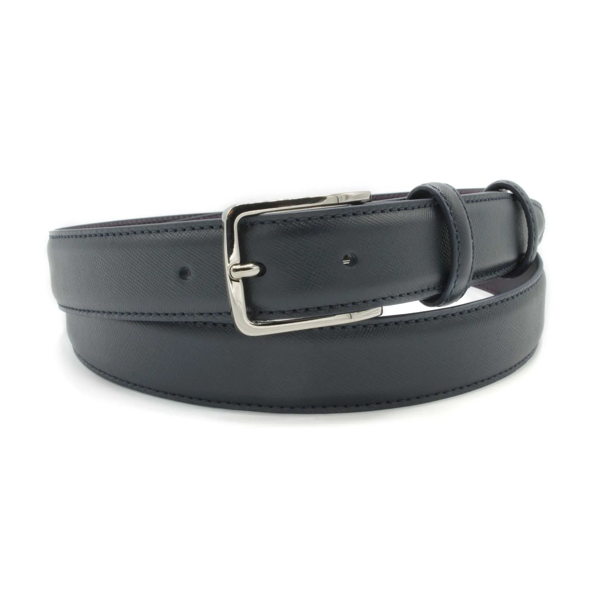 Navy Blue Narrow Saffiano Texture  Belt