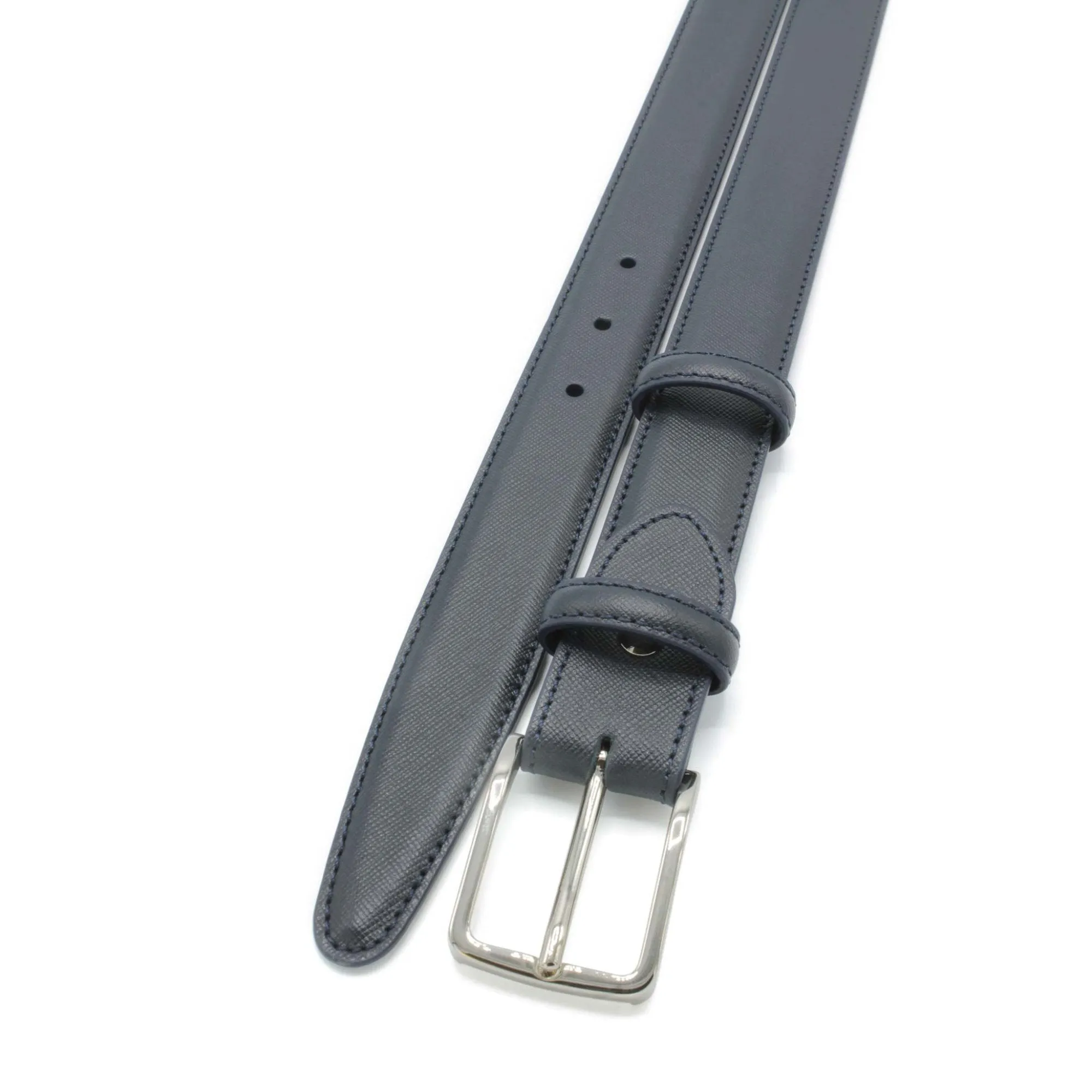 Navy Blue Narrow Saffiano Texture  Belt