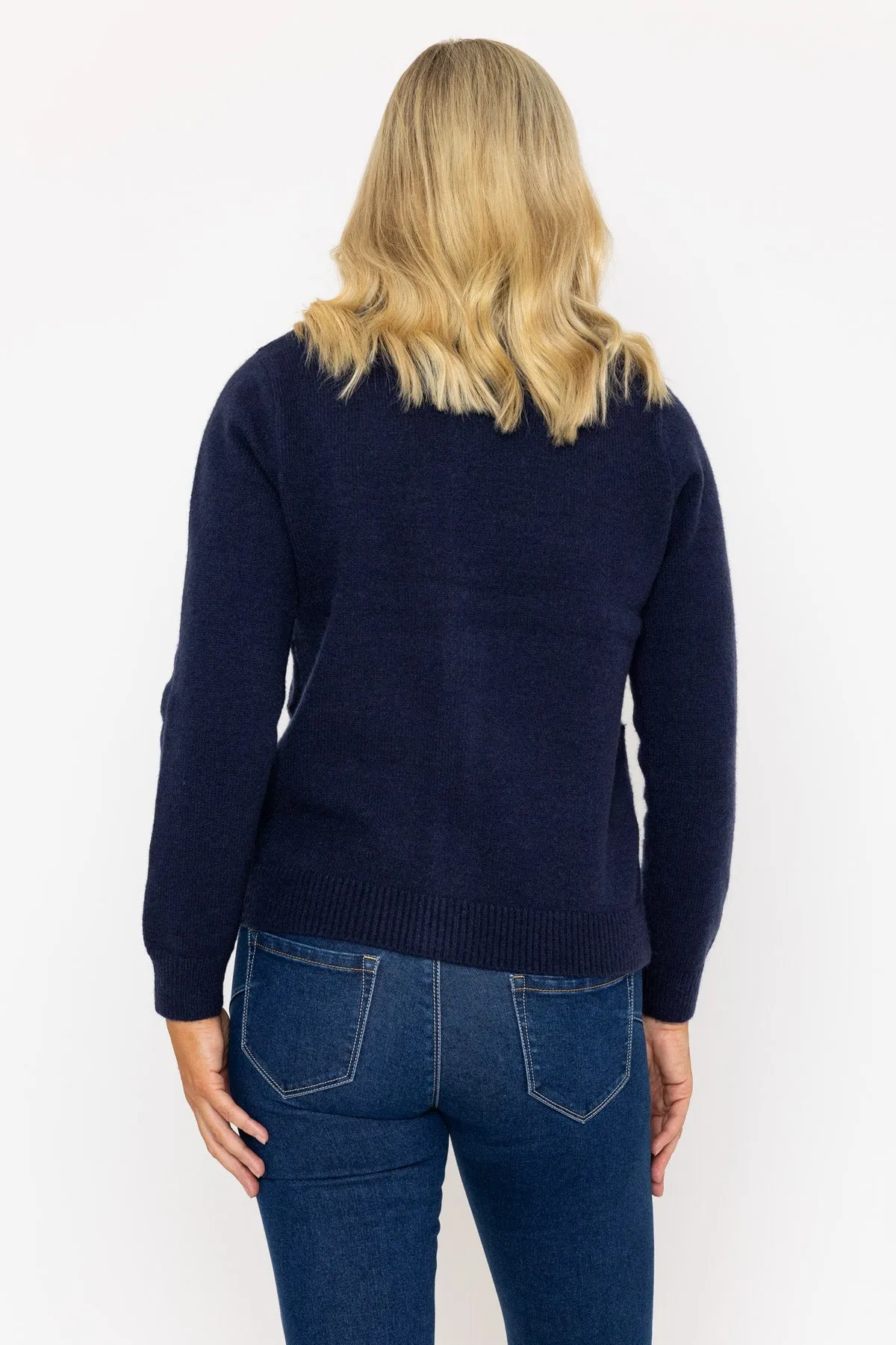 Navy Zip Up Knitted Cardigan