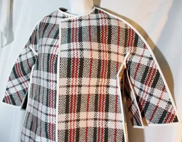 NEW NWT CELINE HONG KONG CARRIAGE BAG PLAID Jacket Coat 34 / 2 BLACK WHITE RED