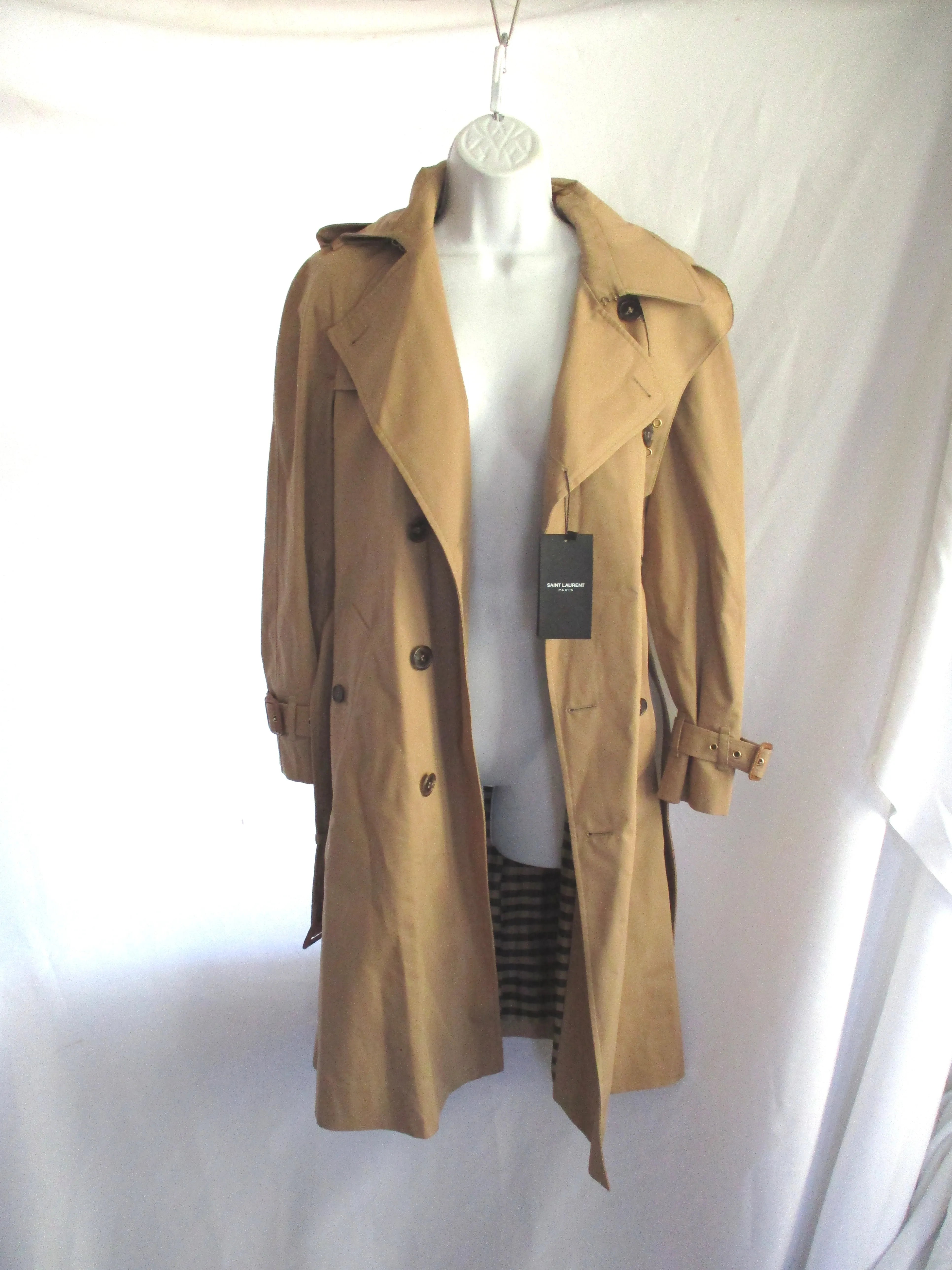 NEW NWT SAINT LAURENT PARIS YSL GABERDINE trench jacket coat 36 BROWN