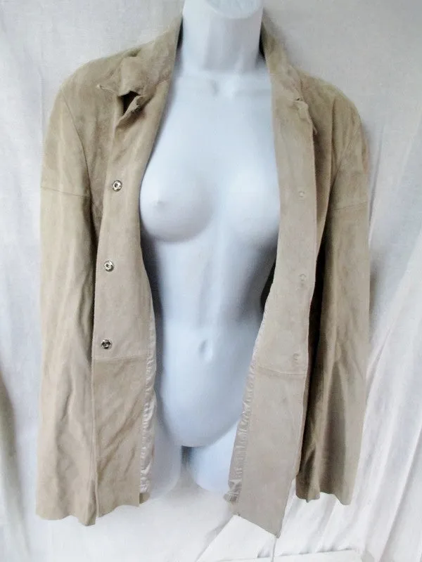 NEW Womens BANANA REPUBLIC suede leather jacket Moto Riding Coat L BEIGE OATMEAL