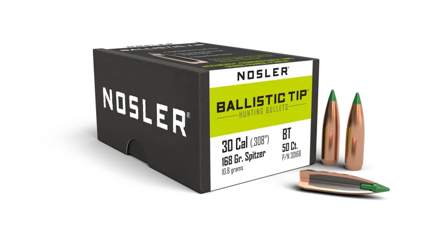 Nosler 30 cal 168gr Ballistic Tip Hunting Projectiles - 50pk