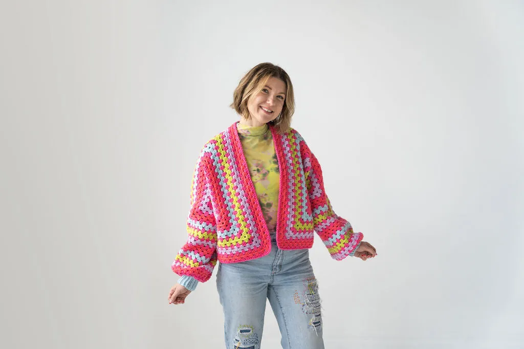 Not Your Granny's Crochet Cardigan Sweater in Tropicana