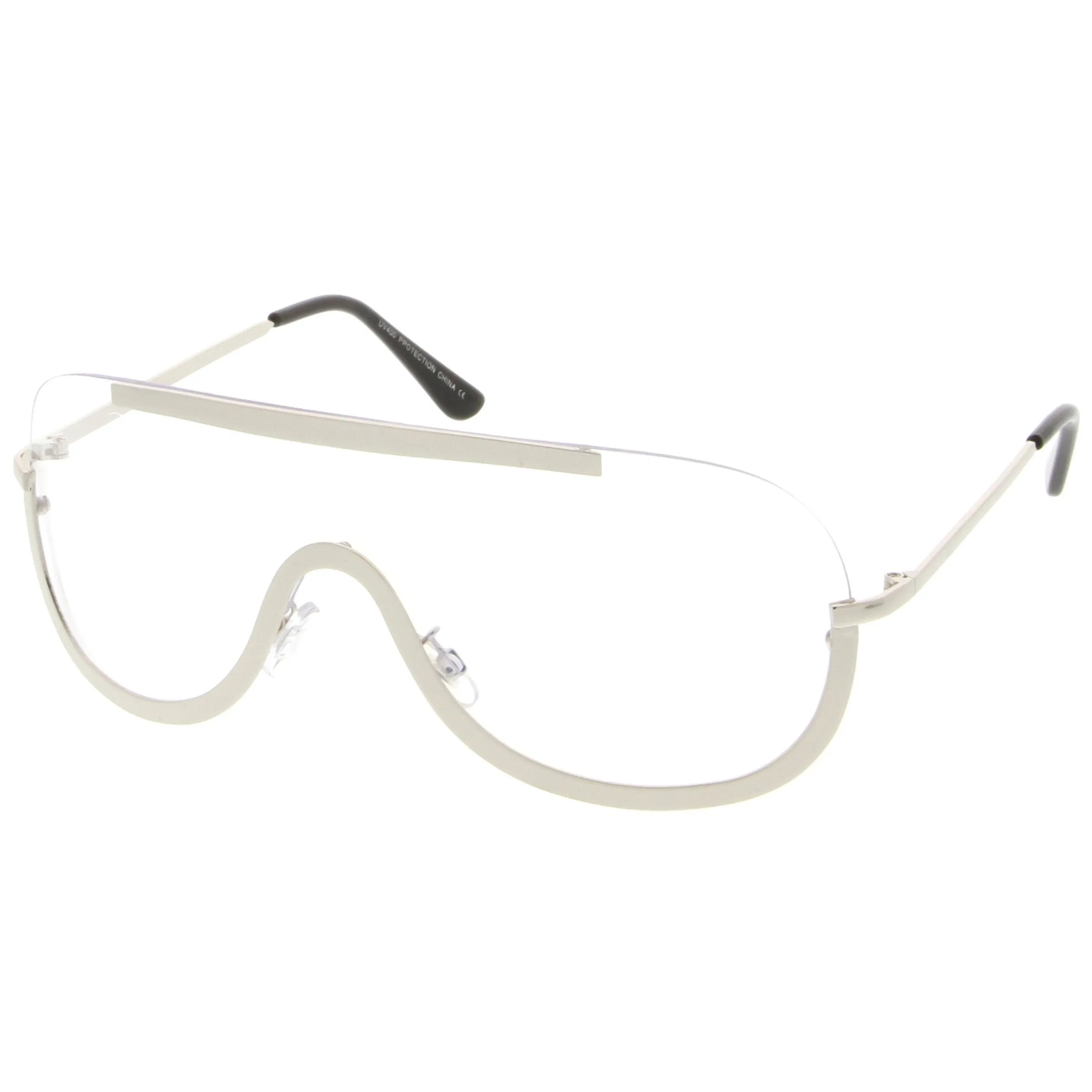 Oversize Disco Rimless Shield Clear Lens Glasses