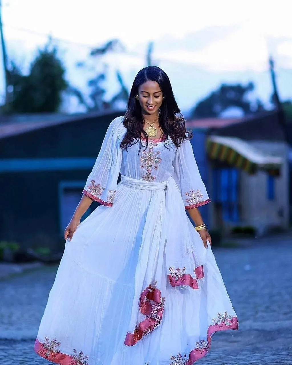 Pink Design Sparkly Habesha Dress Simple Habesha Kemis Modern Ethiopian Dress Style