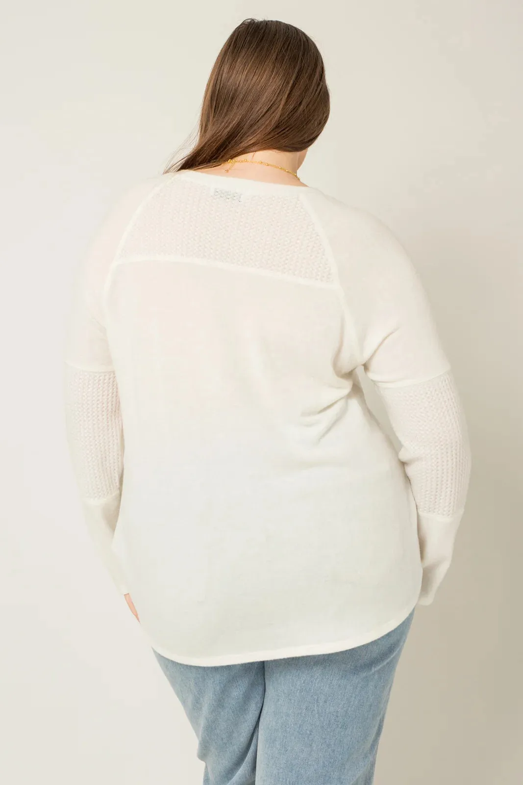 Plus Size Contrast Fabric Long Sleeve Sweater