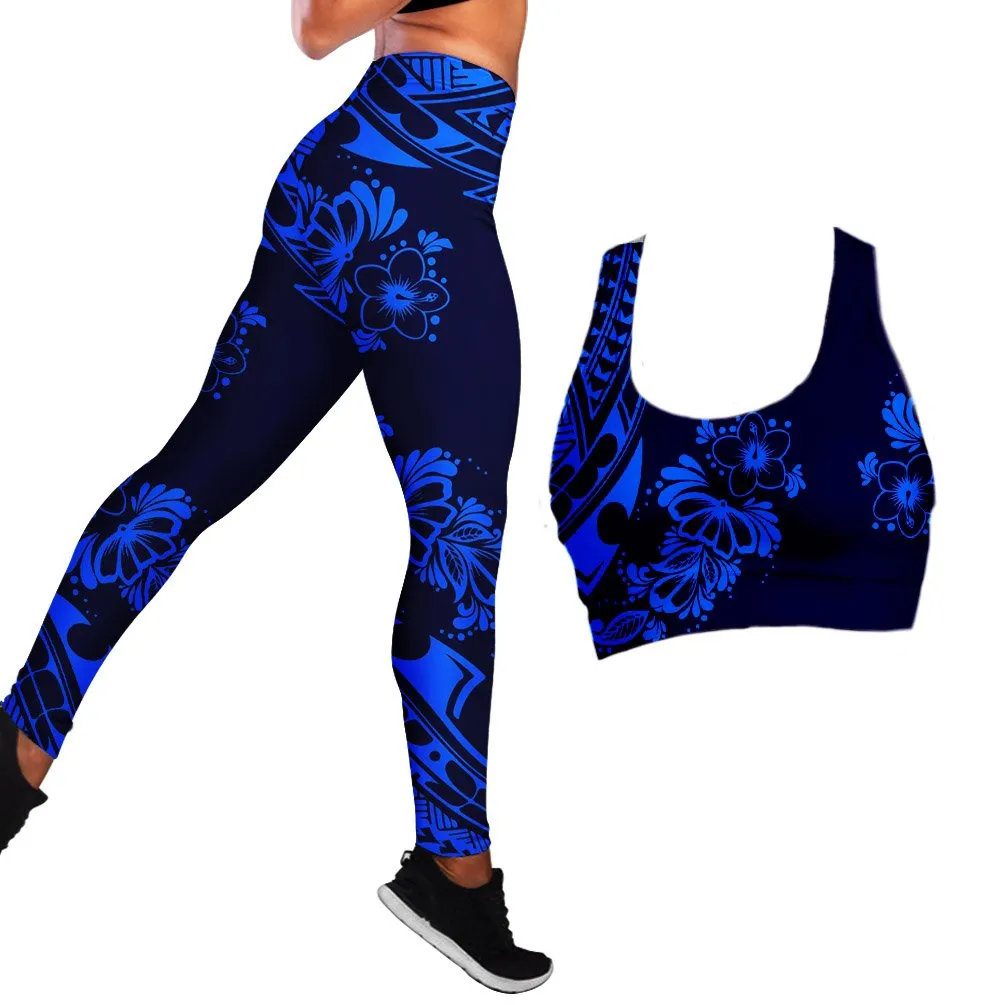 Polynesian Hibiscus Seamless Yoga Set Sports Bras Leggings 2 Piece Set Women Workout Clothes Workout Set for Gym Jogging Fitness