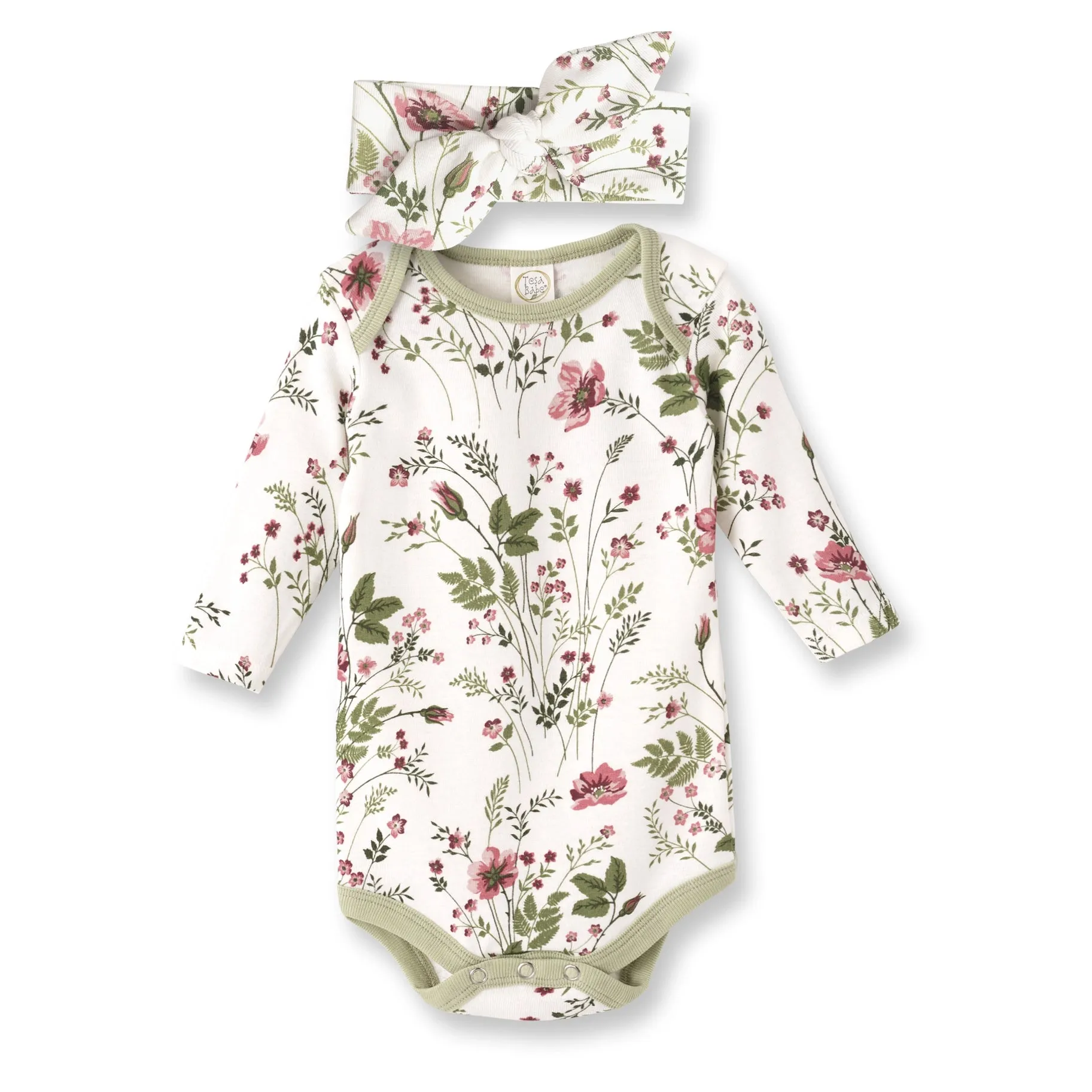 PRETTY PETALS BODYSUIT & HEADBAND - PINK/GREEN