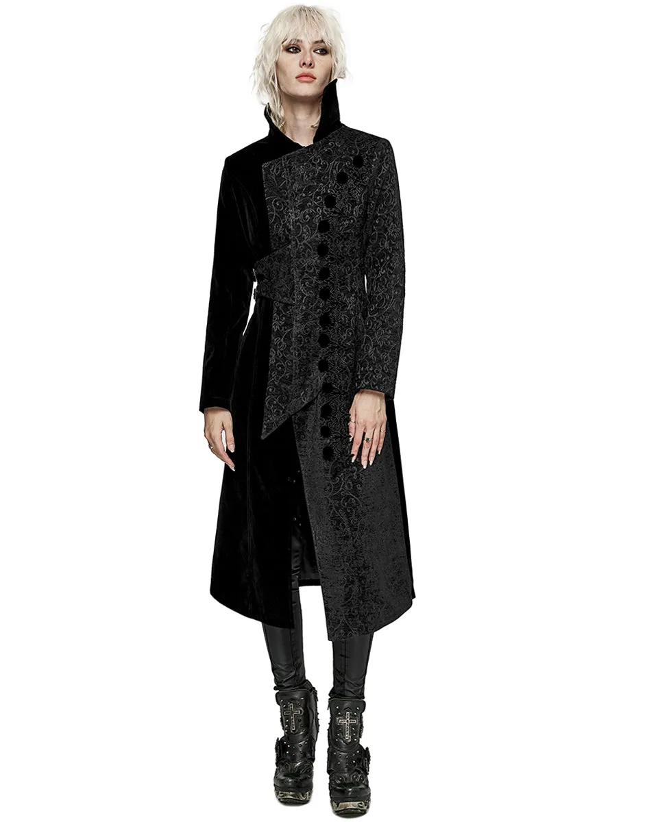 Punk Rave Womens Avant Gothic Asymmetric Velvet Coat