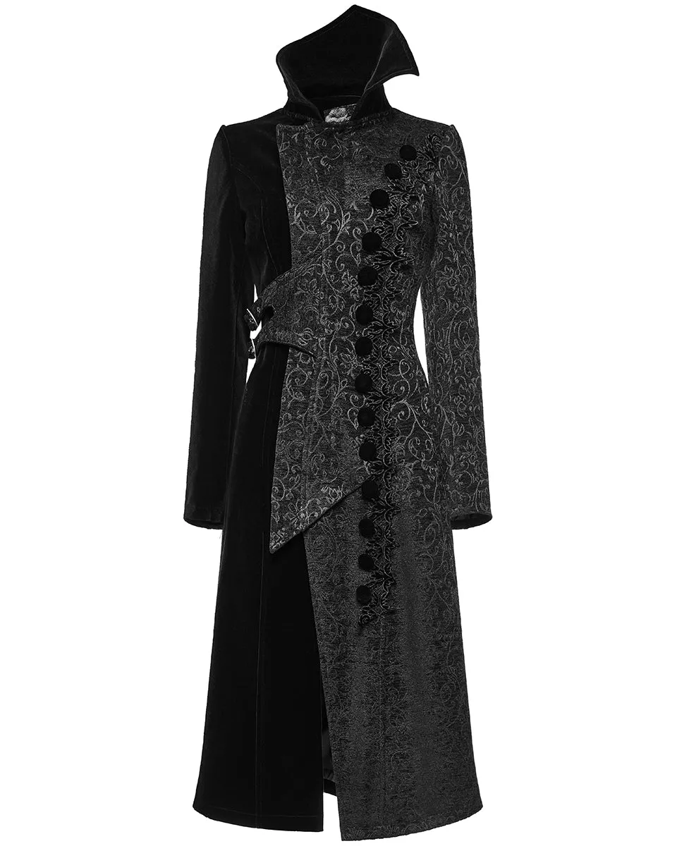 Punk Rave Womens Avant Gothic Asymmetric Velvet Coat