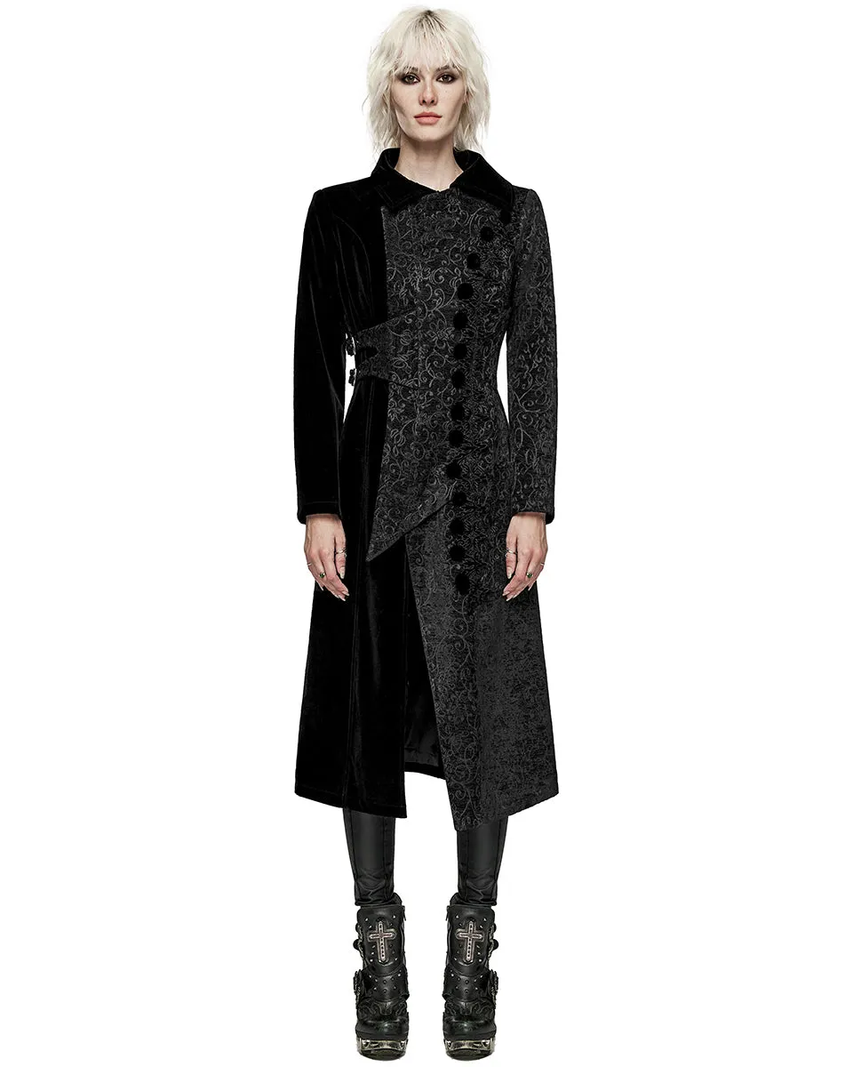 Punk Rave Womens Avant Gothic Asymmetric Velvet Coat