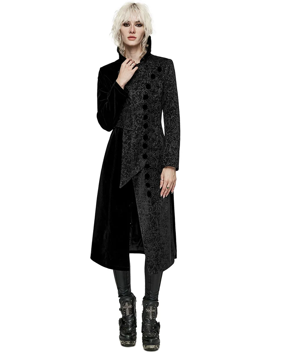 Punk Rave Womens Avant Gothic Asymmetric Velvet Coat