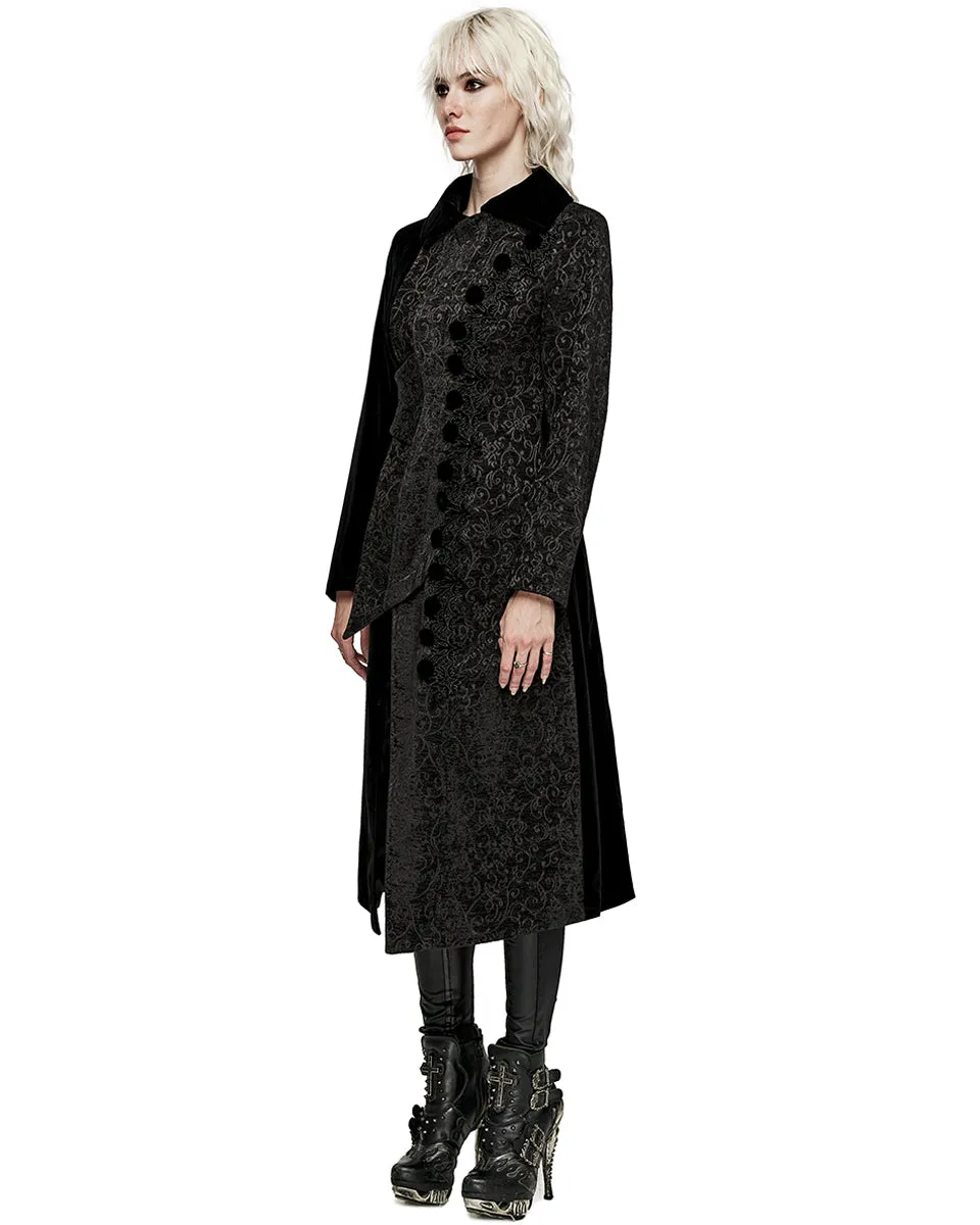 Punk Rave Womens Avant Gothic Asymmetric Velvet Coat