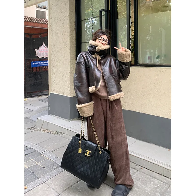 Purpdrank fall outfits Autumn and Winter Thickened Maillard Fur Coat High-Grade Warm Coat