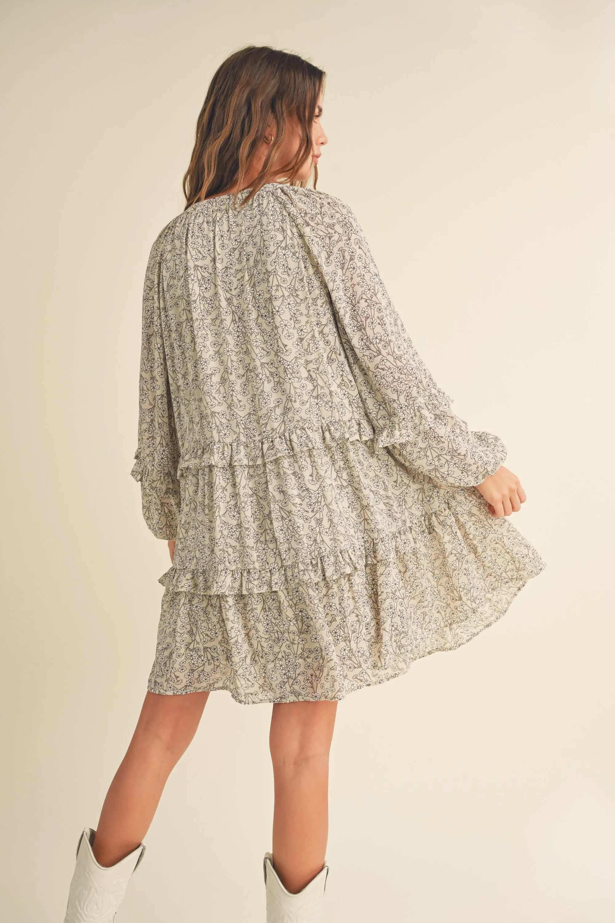 Raelynn Daisy Long Sleeve Flutter Dress