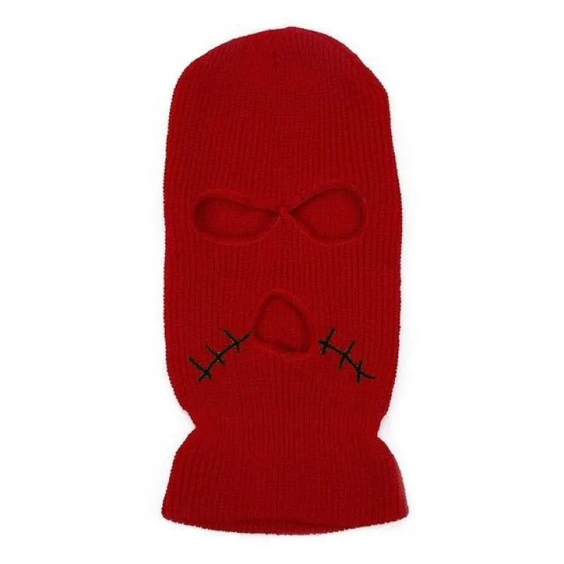 Red Stitched Mouth Three Holes Ski Mask