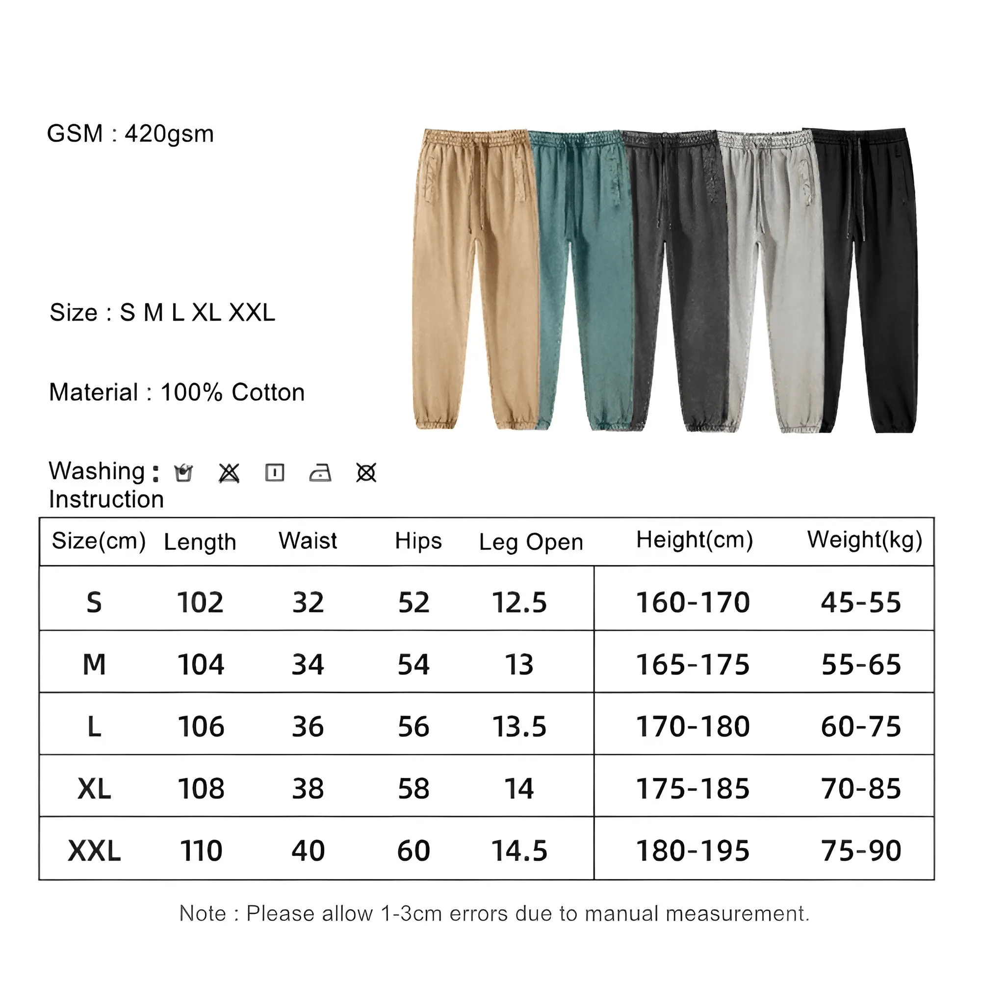 Retro Men's Batik Washed Sweatpants Loose Heavy Weight 420gsm Solid Joggers Pants Autumn Winter