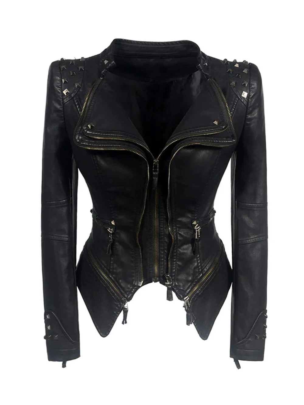 Rivet Zipper Leather Jacket