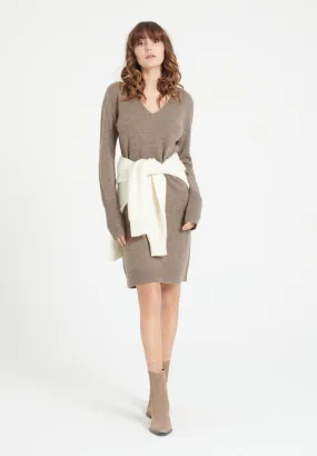 Robe col V cachemire taupe femme - LILLY 10