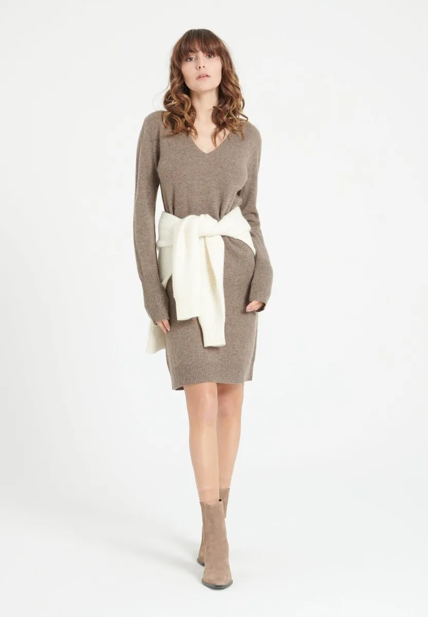 Robe col V cachemire taupe femme - LILLY 10