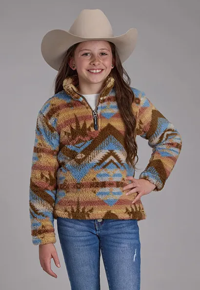 Roper Girl's Brown Multi Aztec Print 1/4 Zip Polar Fleece Pullover 0250-6200YTH