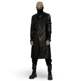 Rubberized Punk Longline Hollow-Out Armored Coat