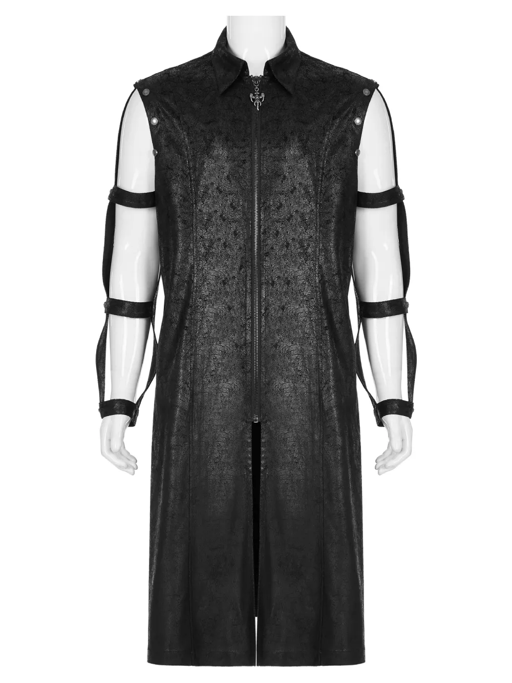 Rubberized Punk Longline Hollow-Out Armored Coat