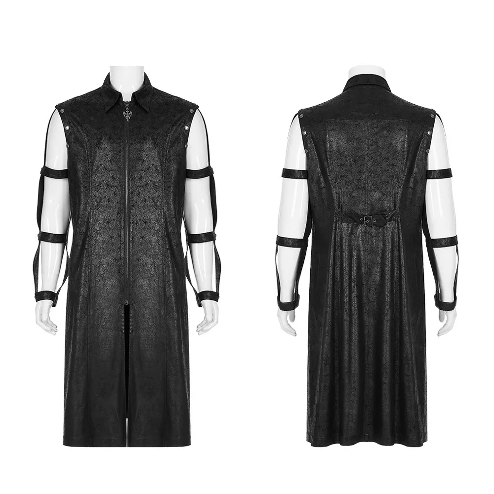 Rubberized Punk Longline Hollow-Out Armored Coat