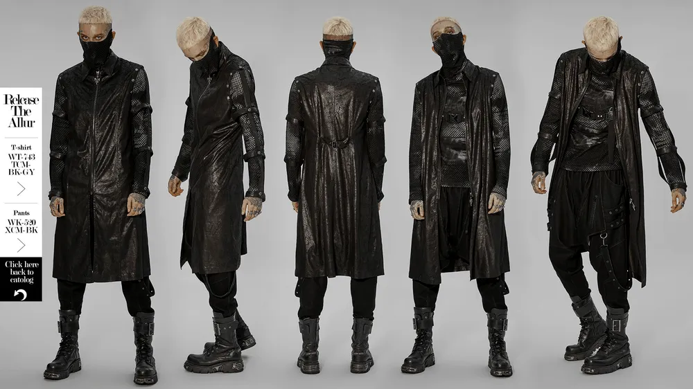 Rubberized Punk Longline Hollow-Out Armored Coat