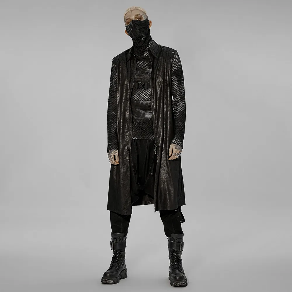 Rubberized Punk Longline Hollow-Out Armored Coat