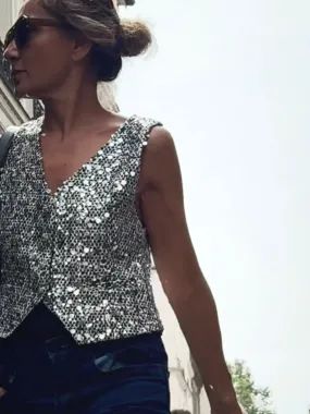 SEQUINS VEST - SILVER