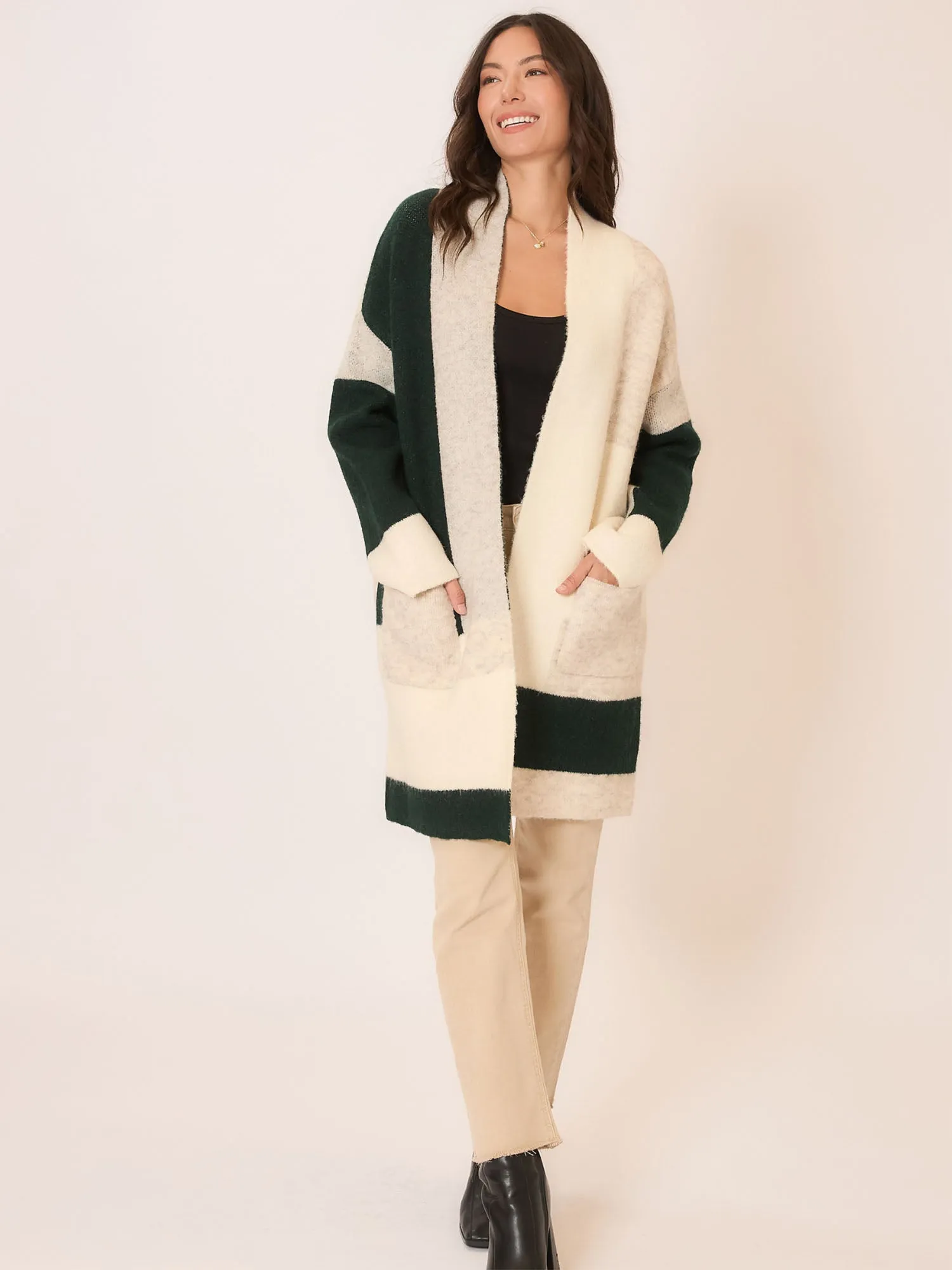 Soft Knit Color Block Open Cardigan