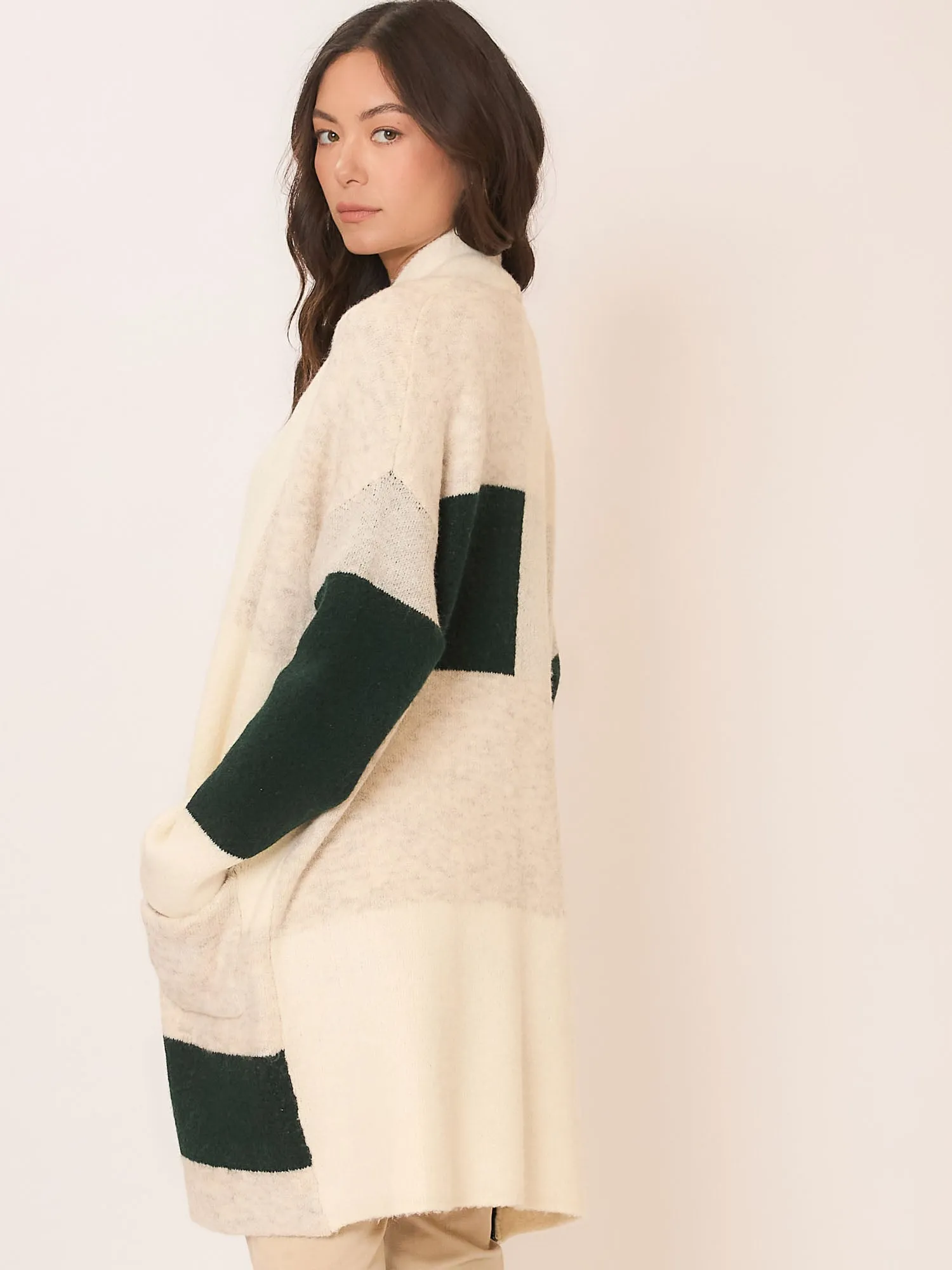 Soft Knit Color Block Open Cardigan